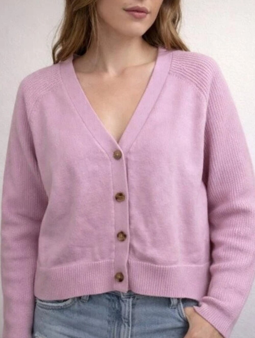 Loft V-Neck Long Sleeve Button Front Crop Cardigan Spring 2025 New With Tags